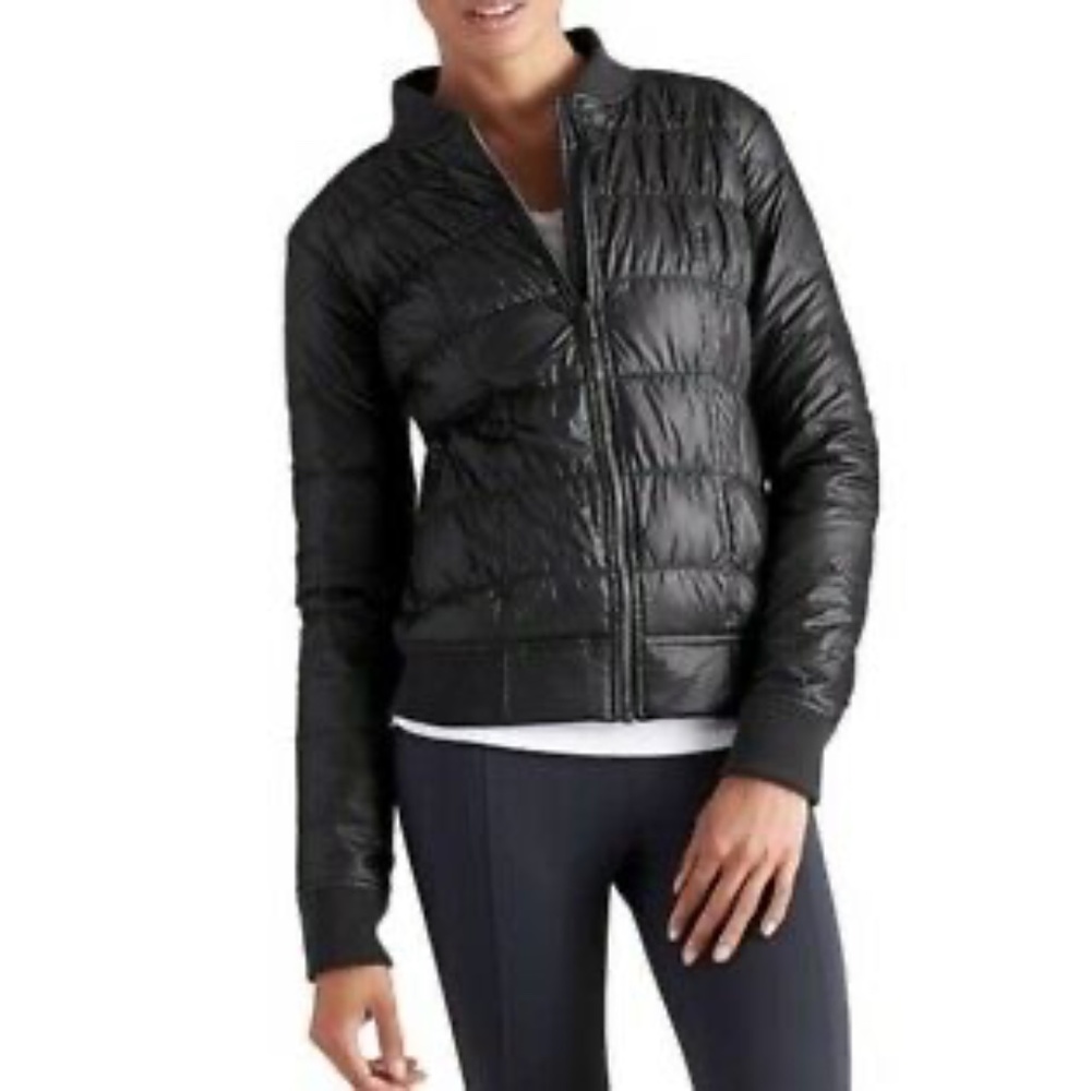 Athleta Black Quilted Bomber Jacket